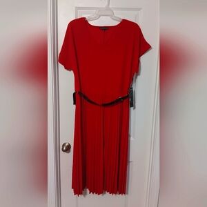 3X Red Elizabeth&Nicole NewYork Short Sleeve Pleated MidiLength Dress.Black Belt